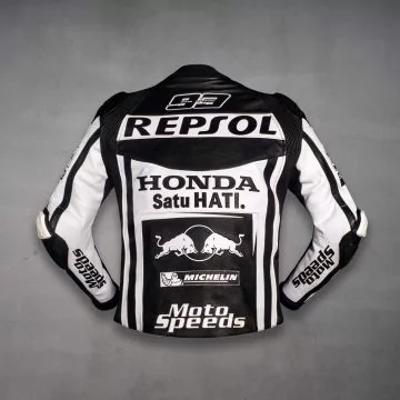 Veste moto cuir de vachette Marc Marquez 2022, vue de dos