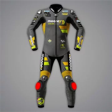 Marco Bezzecchi Ducati Full Leather Suit VR46 Racing Team front view