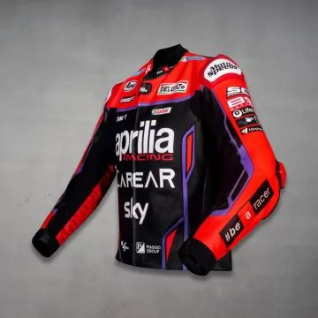 Veste cuir réplique Maverick Vinales Aprilia, vue de gauche