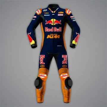 Combinaison MotoGP Maverick Vinales 2026 Red Bull KTM noire et orange, vue de face