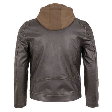 Chaqueta de cuero con capucha para hombres