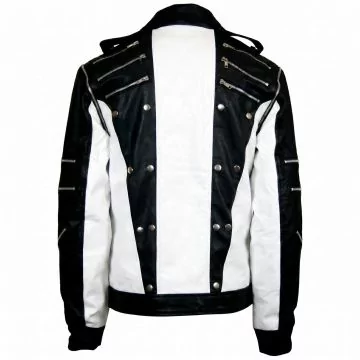 Women's Michael Jackson Pepsi replica jacket in black and white sheepskin, back view