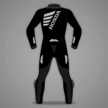 Combinaison cuir moto réplique Honda noire, vue de dos