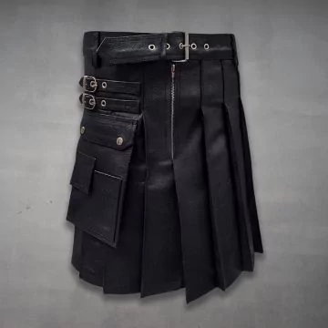mens traditional leather kilt black
