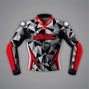 Blouson moto Pol Espargaro MotoGP 2022 camouflage noir, gris et rouge, vue de face
