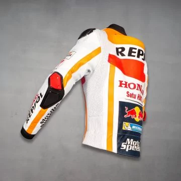 Honda Repsol replikajakke i oransje og blått, venstre side