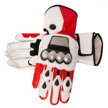 Red and White Motorcycle Gloves Leather