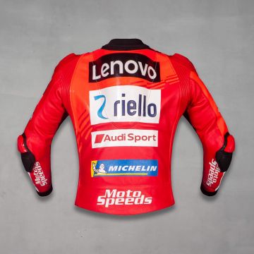 Rote Leder-Motorradjacke Marc Marquez Ducati MotoGP 2025