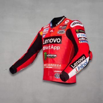 Red Leather Moto Jacket Marc Marquez Ducati MotoGP 2025 left view