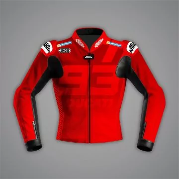 Marc Marquez 2024 MotoGP jacket, red Ducati winter test design, front view