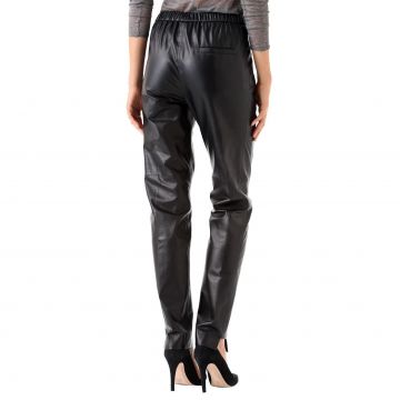 Schwarze Leder Freizeithosen für Damen