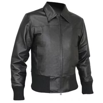 Rib Knit Leather Waist Length Jacket for Men