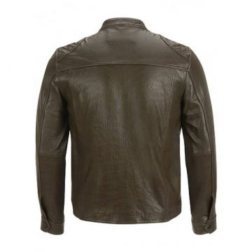Chaqueta de cuero de motorista para hombre en marrón