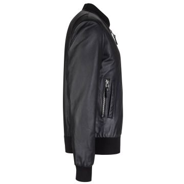 Schwarze Leder-Bomberjacke