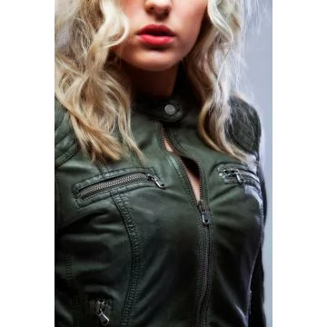 women's short leather jacket green