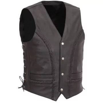 Braided Details Leather MC Vest