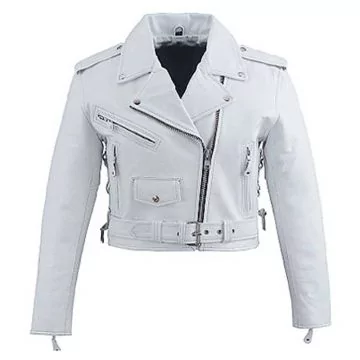 Women's white leather jacket in Snow Brando biker style