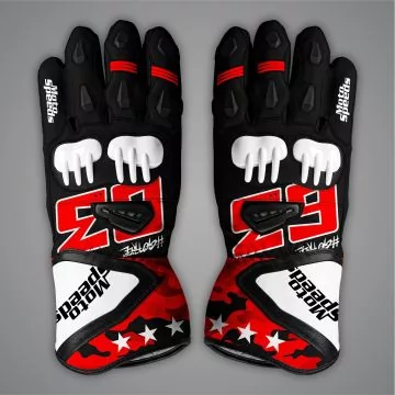 Guanti da corsa replica Bagnaia Ducati 2025, vista superiore