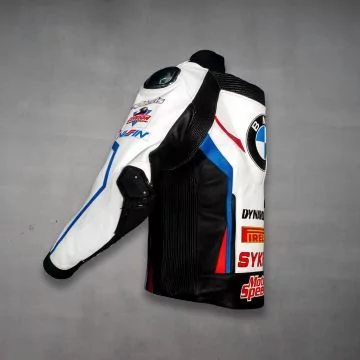トム・サイクス BMW モトラッド WSBK レザージャケット 左斜め後ろ