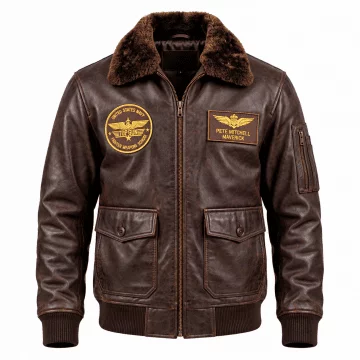 Top Gun Classic Aviator Leather Jacket front view
