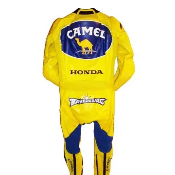 Troy Bayliss Camel Honda GP 2005 gul skinndrakt, bakfra