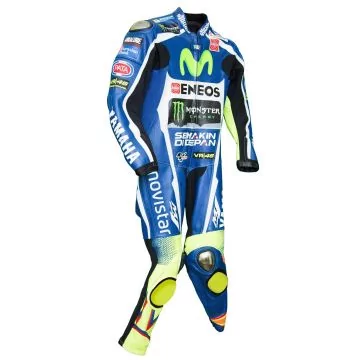Cuirs de course Rossi Yamaha bleu métallisé, vue du côté droit