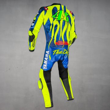 Blue Motorbike Leathers Valentino Rossi left side view