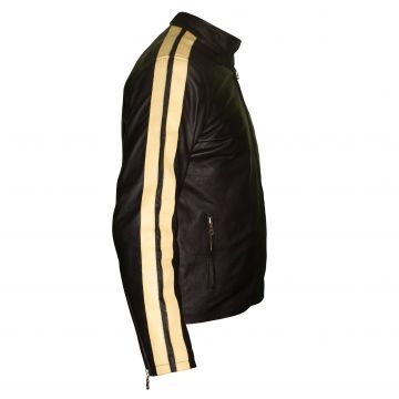 Black Leather Jacket With Yellow Stripes