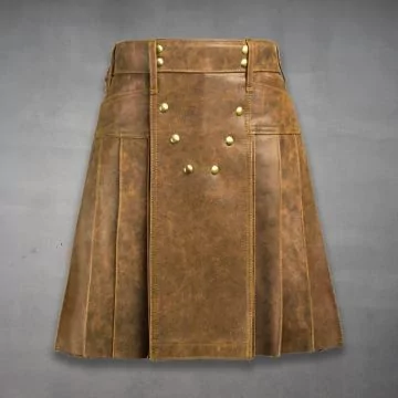 distressed cowhide kilt brown