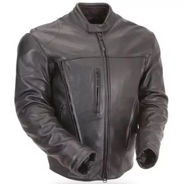 Waterproof leather jacket for men with CE armor, side view