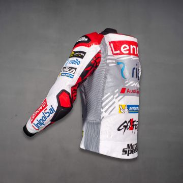 White Leather Moto Jacket Francesco Bagnaia WT 2024 left side view
