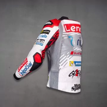 White Leather Moto Jacket Francesco Bagnaia WT 2024 left side view