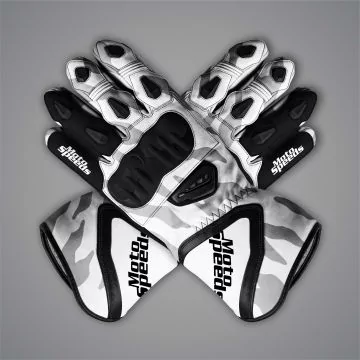 Alvaro Bautista 2025 motorcycle race gloves in white, pair view
