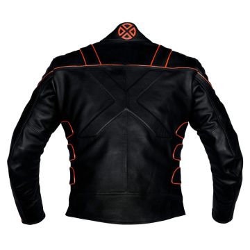 X-Men Leder-Motorradjacke mit orangefarbener Paspelierung