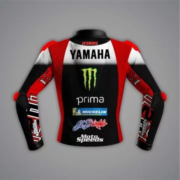 Yamaha 70th Anniversary Fabio Quartararo black leather motorcycle racing jacket back view