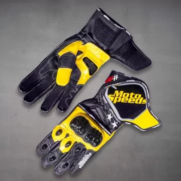 Gants de course jaunes assortis Bagnaia 2023, vue ouverte