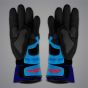 Blue leather MotoGP racing gloves with metal knuckle protection and Velcro wrist closure