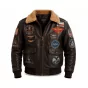 Top Gun Naval Pilot Patches Leather Jacket front view