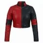Harley Quinn Red and Black Leather Jacket front view