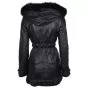 Leather Fur Hooded Coat for Ladies