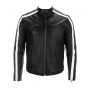 Semi Moto Leather Jacket With Stripes on Sleeves