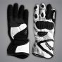 White leather motorcycle gloves with SBK 2025 race-inspired design and impact protection