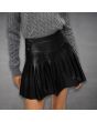 Mini Pleated Leather Skirt front view