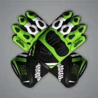 Alex Lowes Black and Green Motorcycle Gloves 2024 upper view