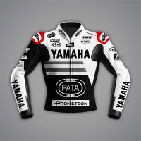 Veste moto noire et blanche