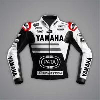 Veste moto noire et blanche