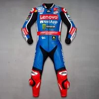 Francesco Bagnaia Blue Motorcycle Leathers Ducati 2024 front view