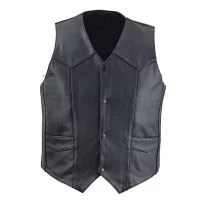 Gilet Homme Cuir Lisse Noir – Taille 54 – Occasion Très Bon état – Boutons