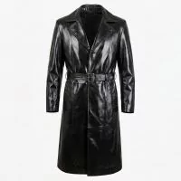 Blade Black Leather Trench Coat front view