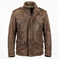 Rambo Distressed Brown Leather Jacket front view